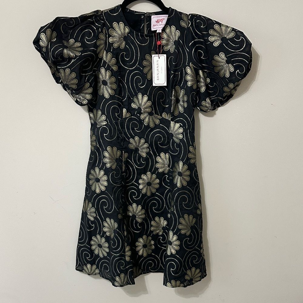 NWT Banjanan Gracia Dress Black and Gold Floral Dress